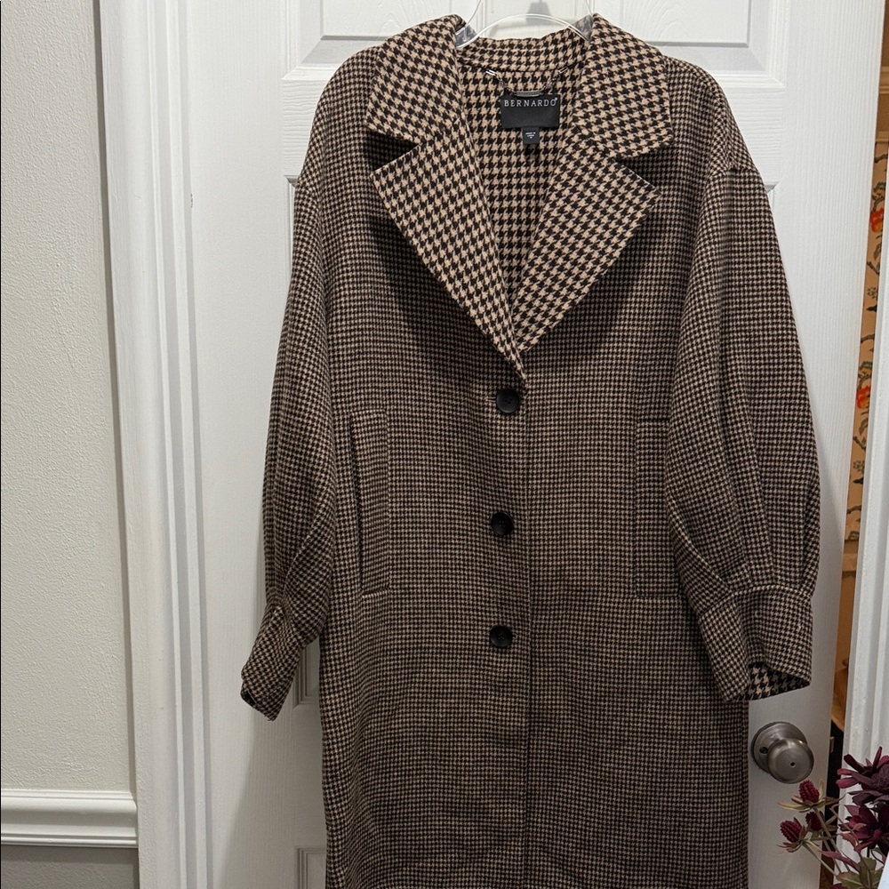 Bernardo Tan Houndstooth Trench Coat